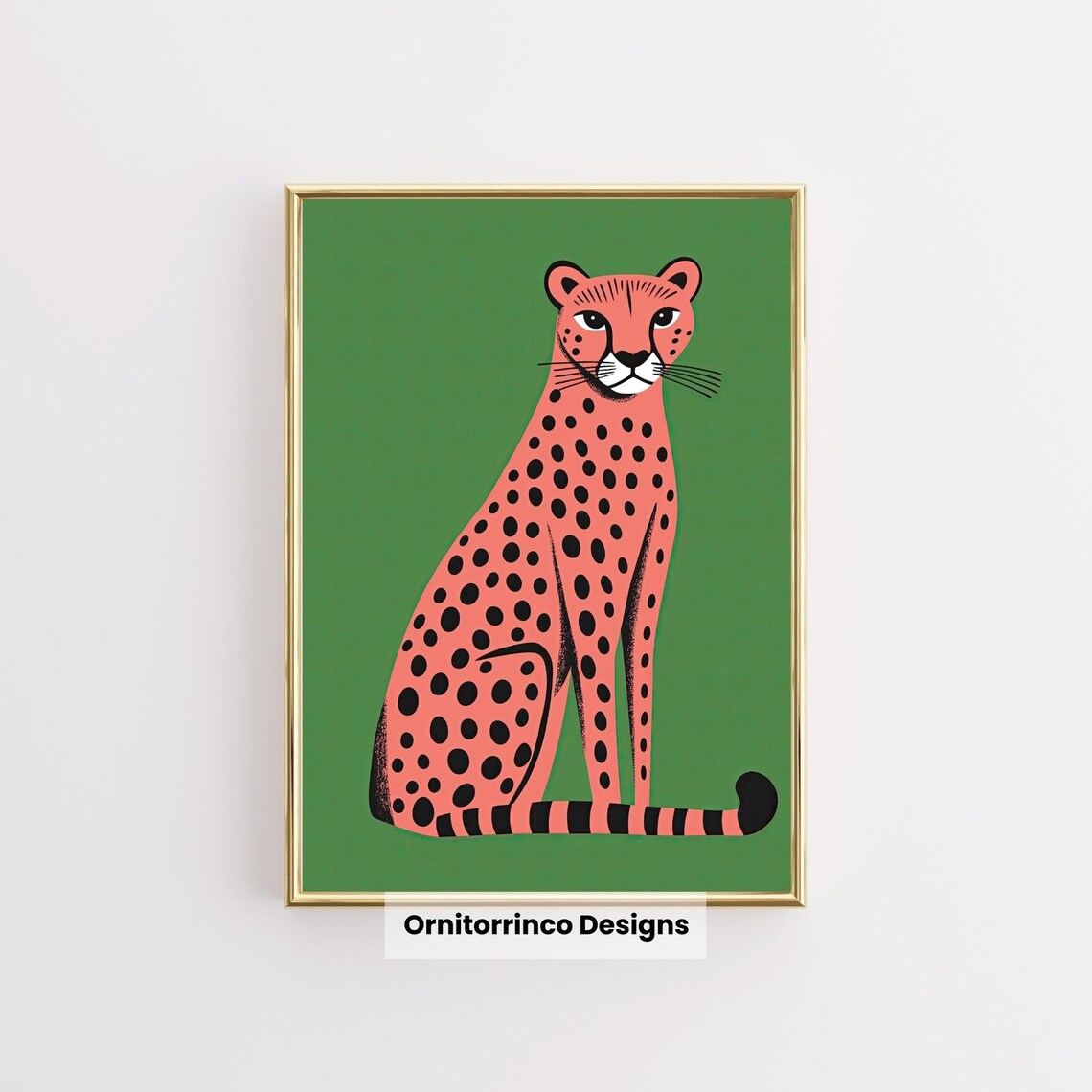 Pink Cheetah Green Background Bold Modern Wild Animal Art Print Poster - Image 3