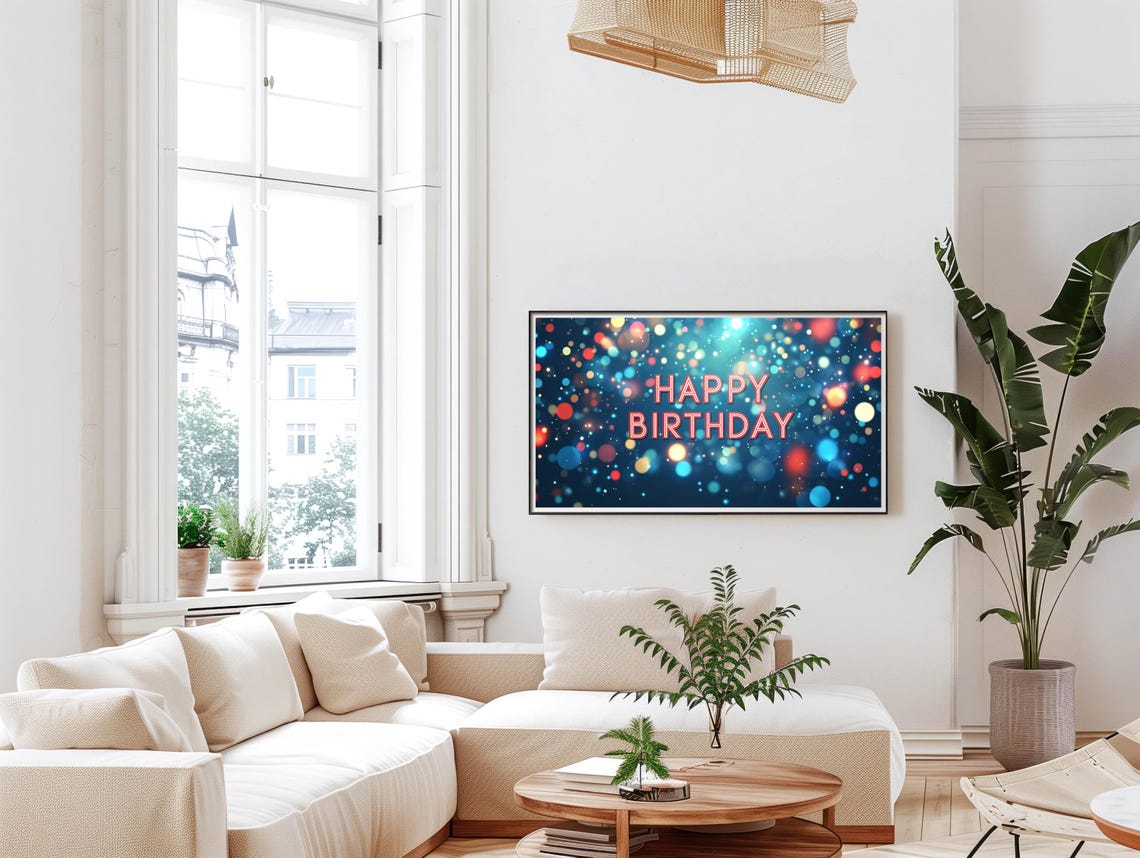 Happy Birthday Neon Letters Confetti Party Celebration Wall Art Print - Image 2