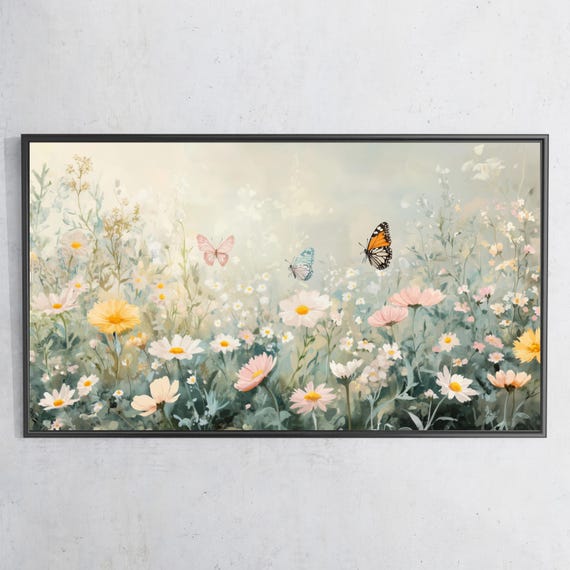 Spring Meadow Frame Tv Art 4k Frame Tv Art Wildflowers Tv Art Butterfly Tv Art Soft Muted Colors Tv345