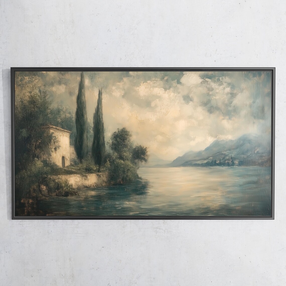 Italian Lakeside Villa Vintage Oil Painting Landscape Poster