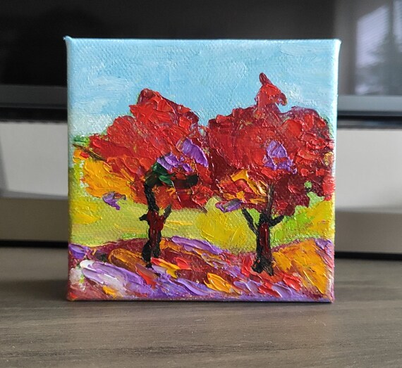 Fall Trees Original Handmade Oil Painting On Landscape Abstract Impasto Tree Painting Gallery Wall Art One Of A Kind Gift