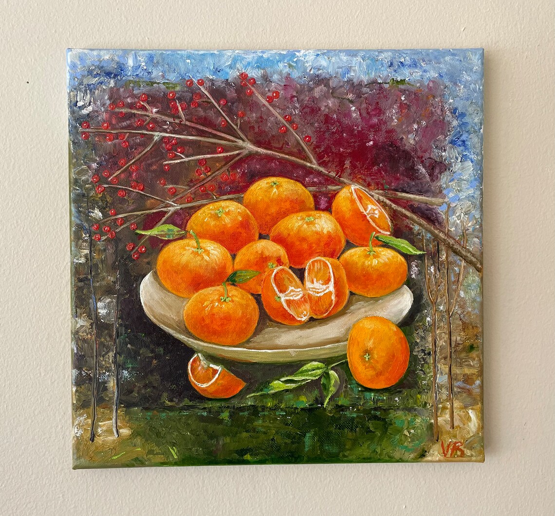 Tangerines Mandarins Original Handmade Oil Painting On Clementine Citrus Oil Painting Gallery Wall Art One Of A Kind Gift - Image 3