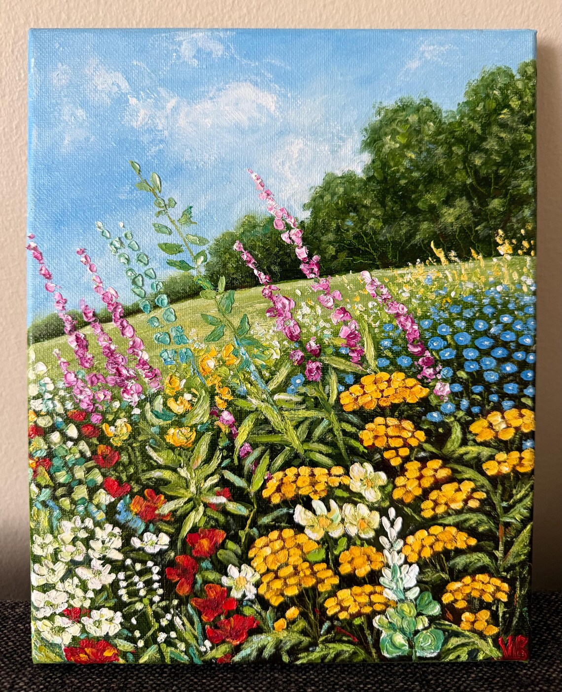 Wildflower Meadow Hill Green Valley Summer Blooms Oil Painting Art - Image 4