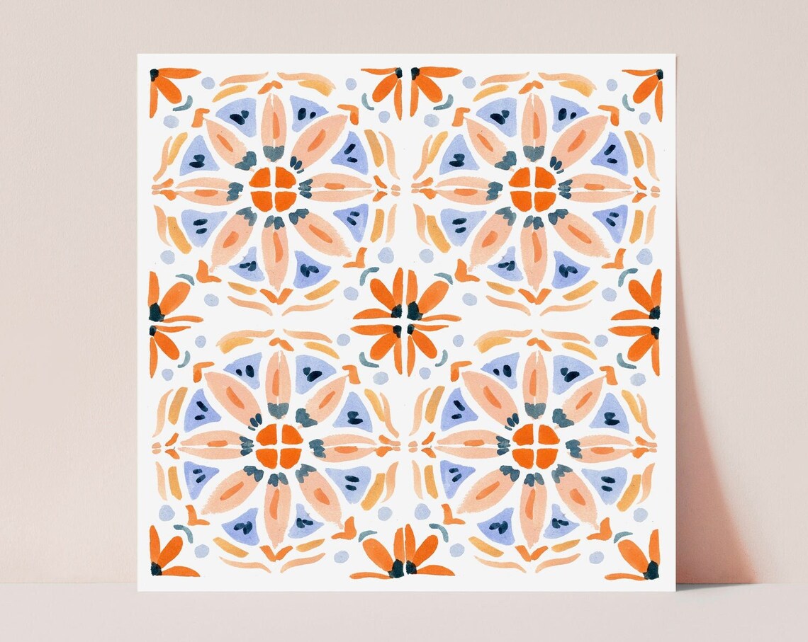 Square Tile Print, Red and Pink Pattern Art Print - Image 2