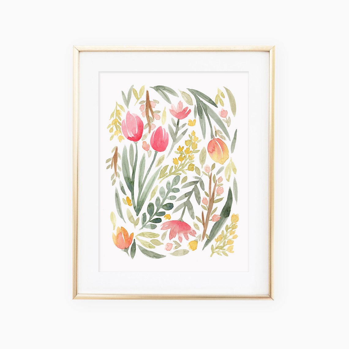 Green Spring Floral Watercolor Art Print