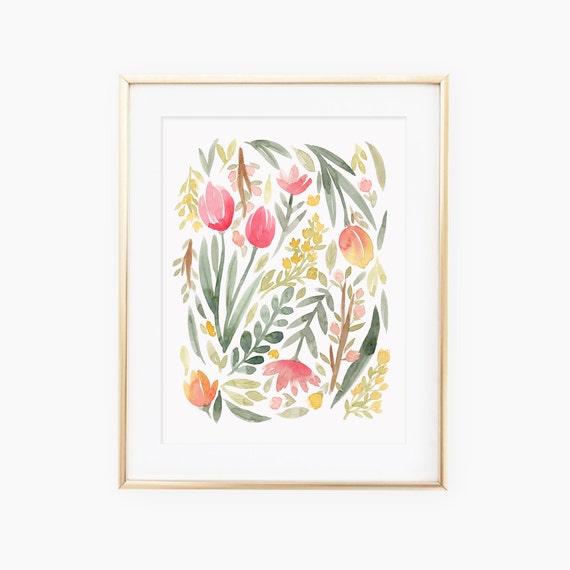 Green Spring Floral Watercolor Art Print