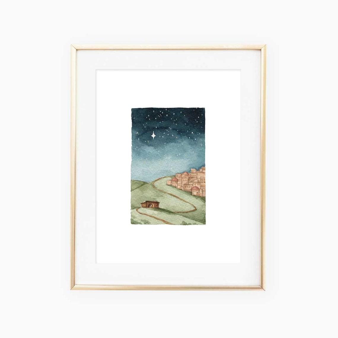 Nativity Night 2 Watercolor Landscape Art Print