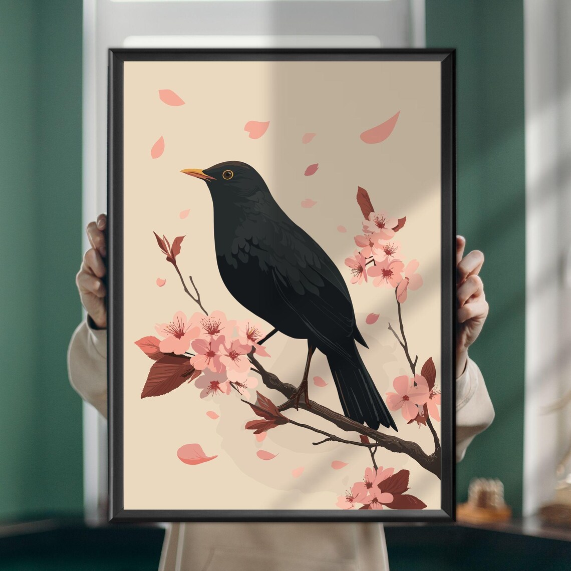 Blackbird Painting Realistic Songbird Art Print
