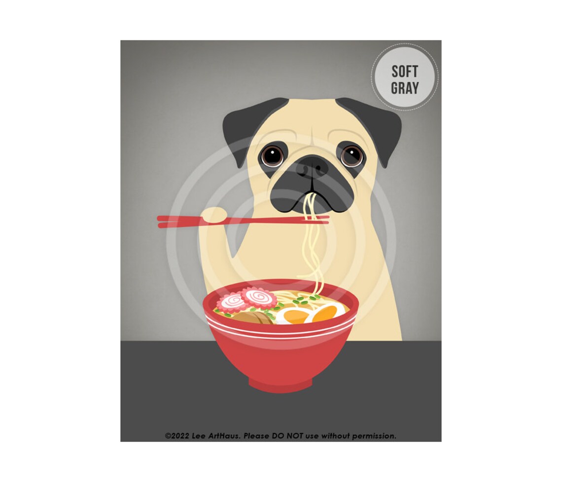 Pug Dog Eating Ramen Noodle Bowl Chopsticks Cute Foodie Poster - Image 3