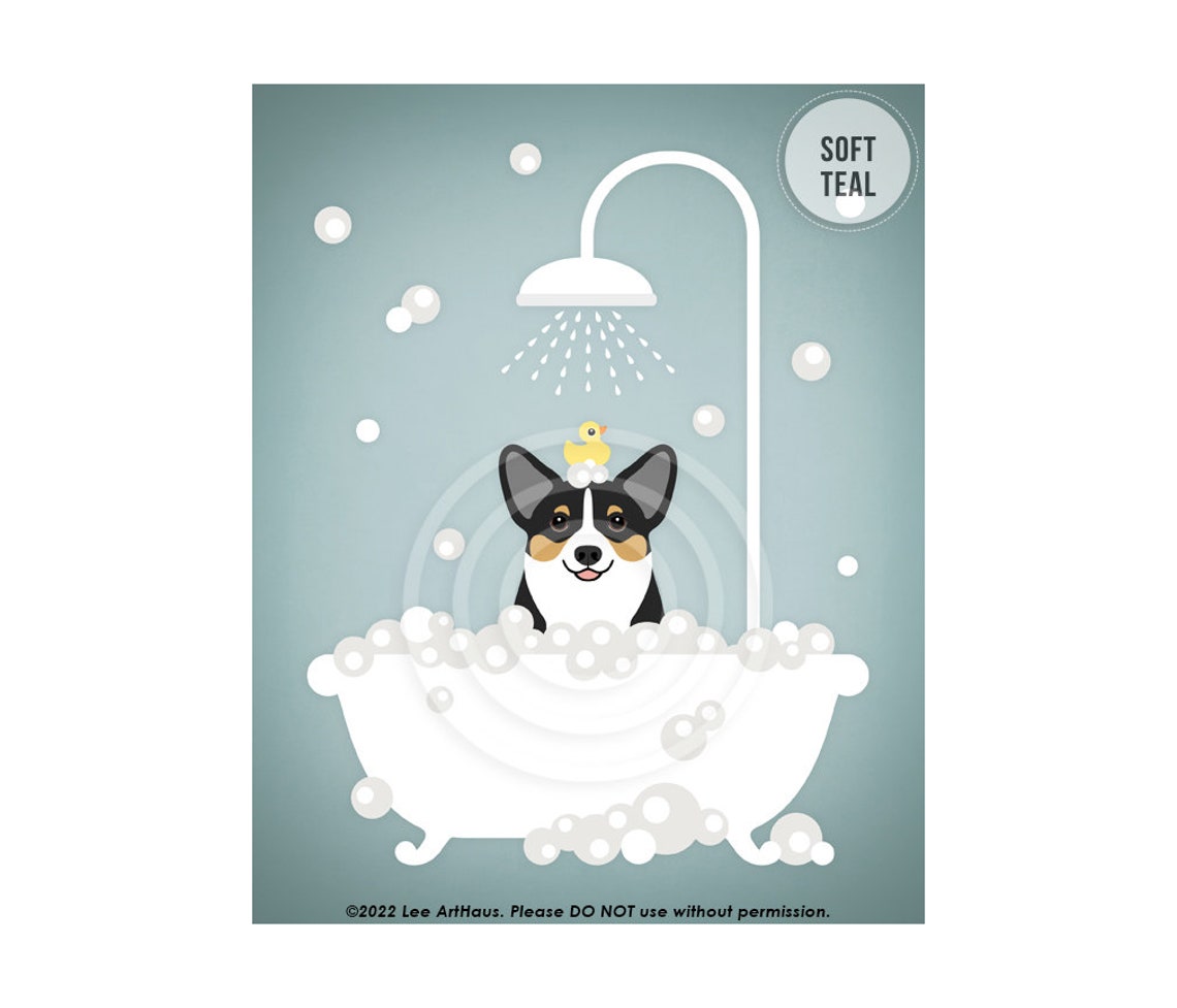 Black and Tan Corgi Taking Bubble Bath With Rubber Duck Poster - Image 4