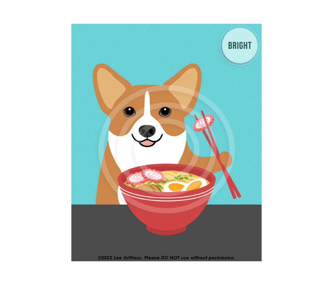 Corgi Eating Ramen Noodles With Red Chopsticks Funny Dog Poster