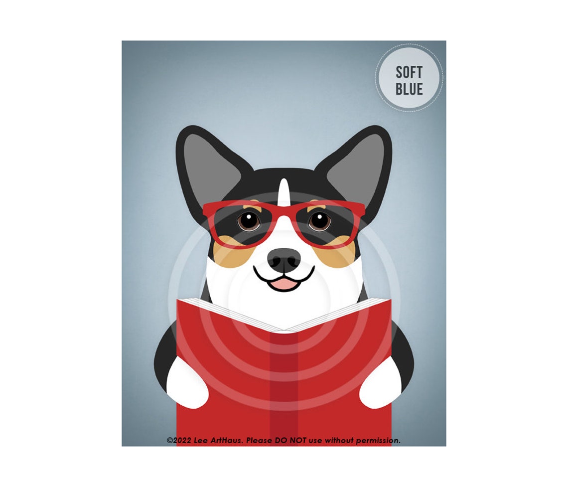 Tricolor Corgi Wearing Red Glasses Reading a Book Funny Poster - Image 2