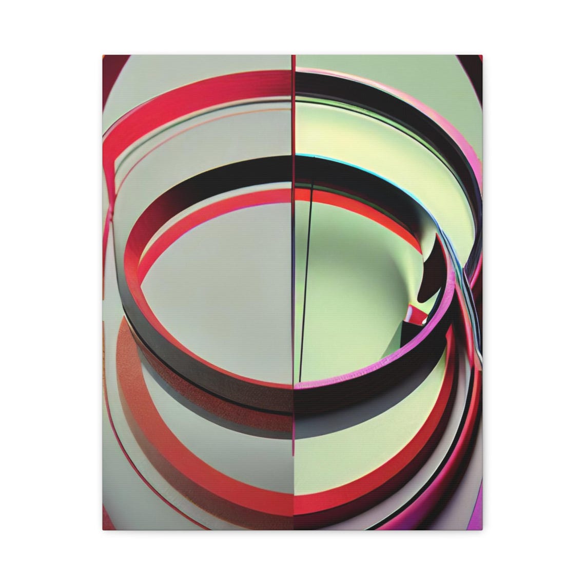 Red Black Circular Stripes Modern Abstract Geometric Wall Art