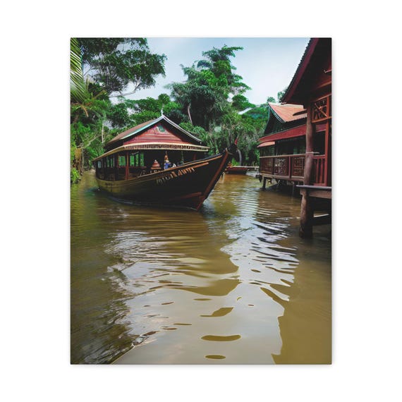 Tropical River Boat Matte Canvas Art Modern Home Decor