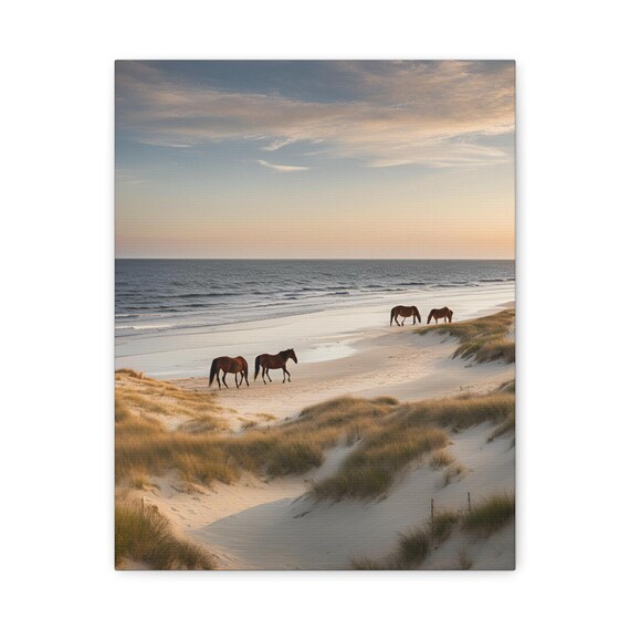 Wild Horses Beach Sunset Sandy Dunes Ocean Coastal Evening Poster