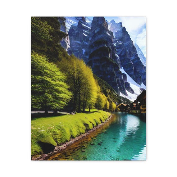 Mountain Lake Matte Canvas Art Print Modern Home Decor