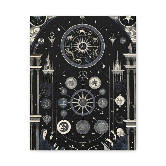 Zodiac Wheel Matte Canvas Art Print Gothic Astrology Decor