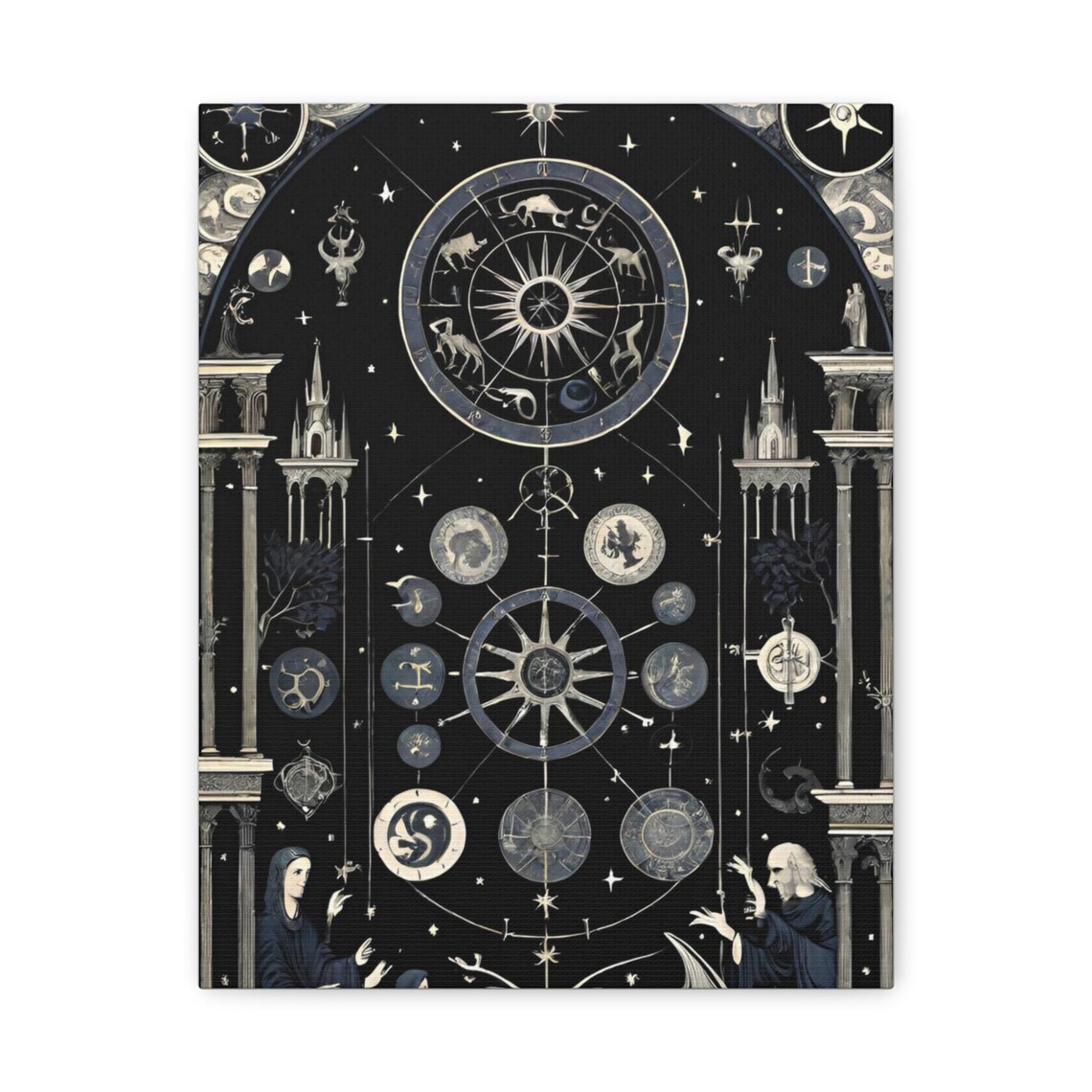 Celestial Zodiac Wheel Astrology Chart Gothic Black Gold Poster