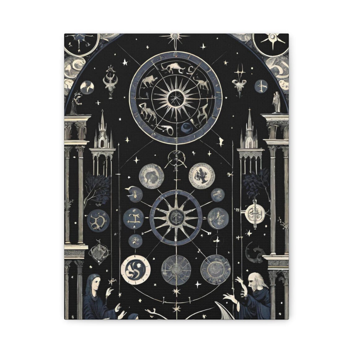Zodiac Wheel Matte Canvas Art Print Gothic Astrology Decor