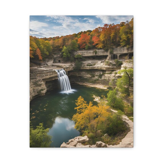 Waterfall Canvas Print Autumn Landscape Gallery Wall Art