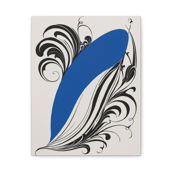 Abstract Floral Matte Canvas Art Print Blue Black Wall Decor