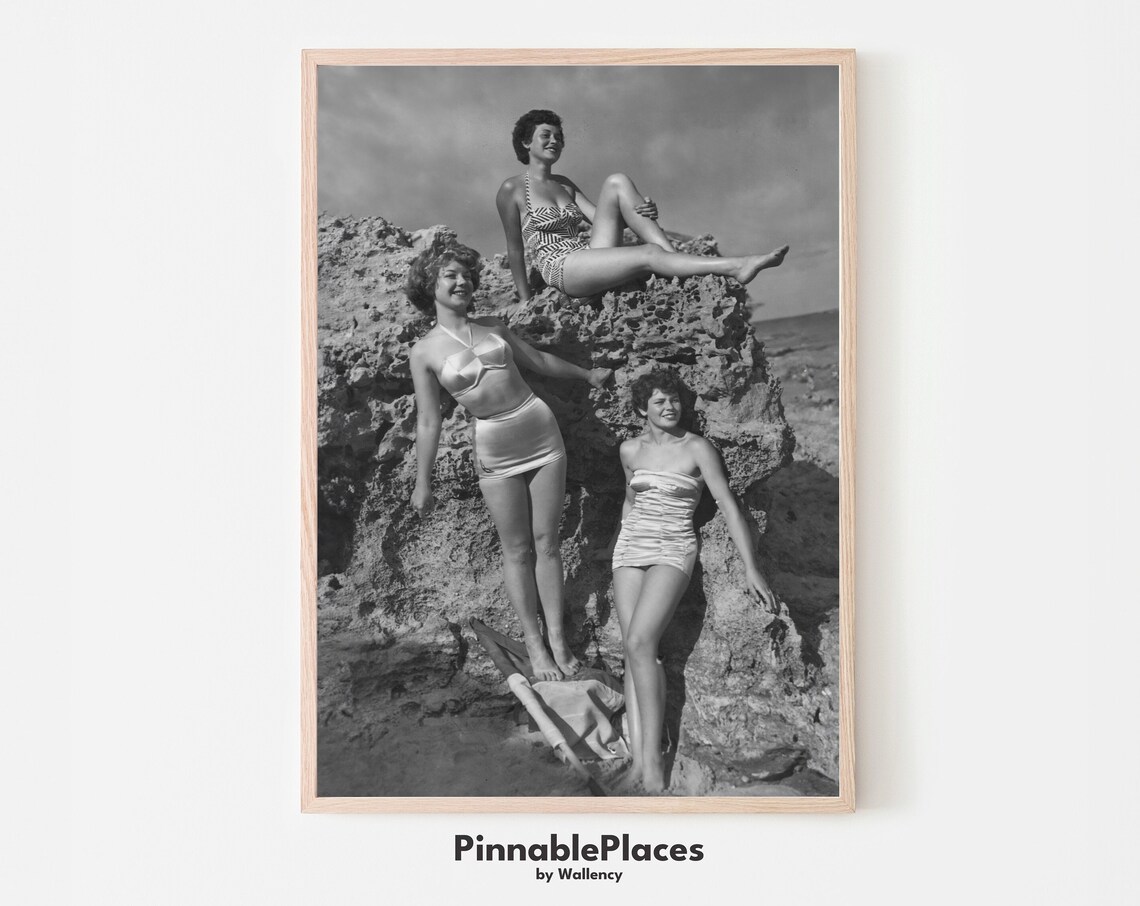 Vintage Surfers Retro Black and White Beach Photo Poster Art