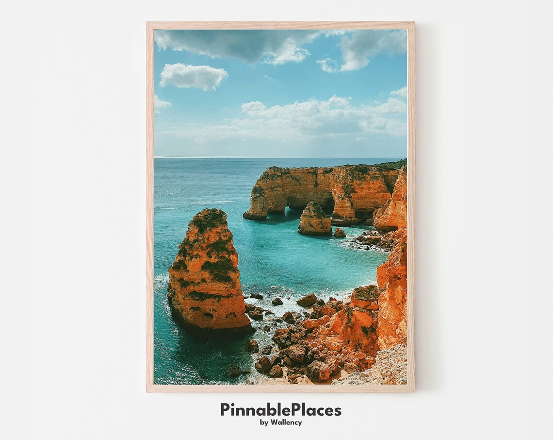 Algarve Portugal Golden Cliffs Turquoise Coast Seascape Photo Print