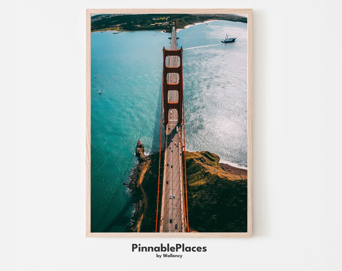 Golden Gate Bridge Aerial Top View Turquoise Bay Photo Poster