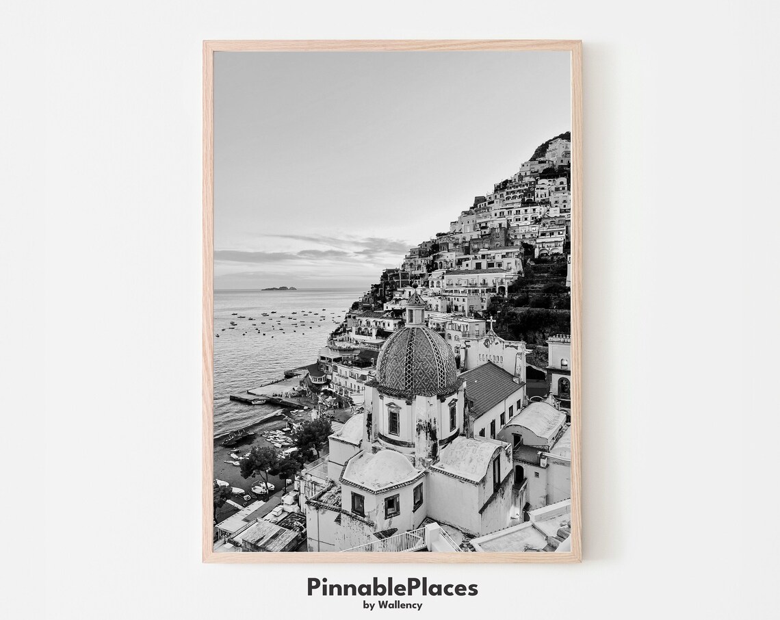 Positano Italy Amalfi Coast Black and White Photography Poster