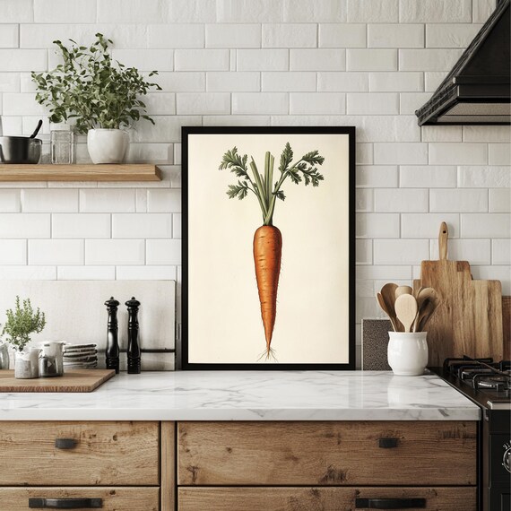 Vintage Carrot Kitchen Wall Art Carrot Poster Vintage Vegetables Poster Vegetable Illustration Print Retro Poser