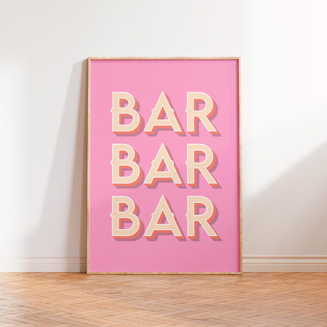 Bar Bar Bar Typography Wall Art Print Pink Bar Cart Decor Outdoor Bar Sign Outdoor Bar Decor A5 A4 A3 Print Carnival Sign Text Font