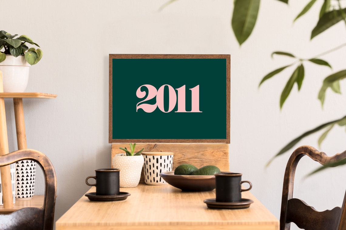 1986 Personalised Pink Year Typography Poster Green Birthday Gift Idea - Image 2