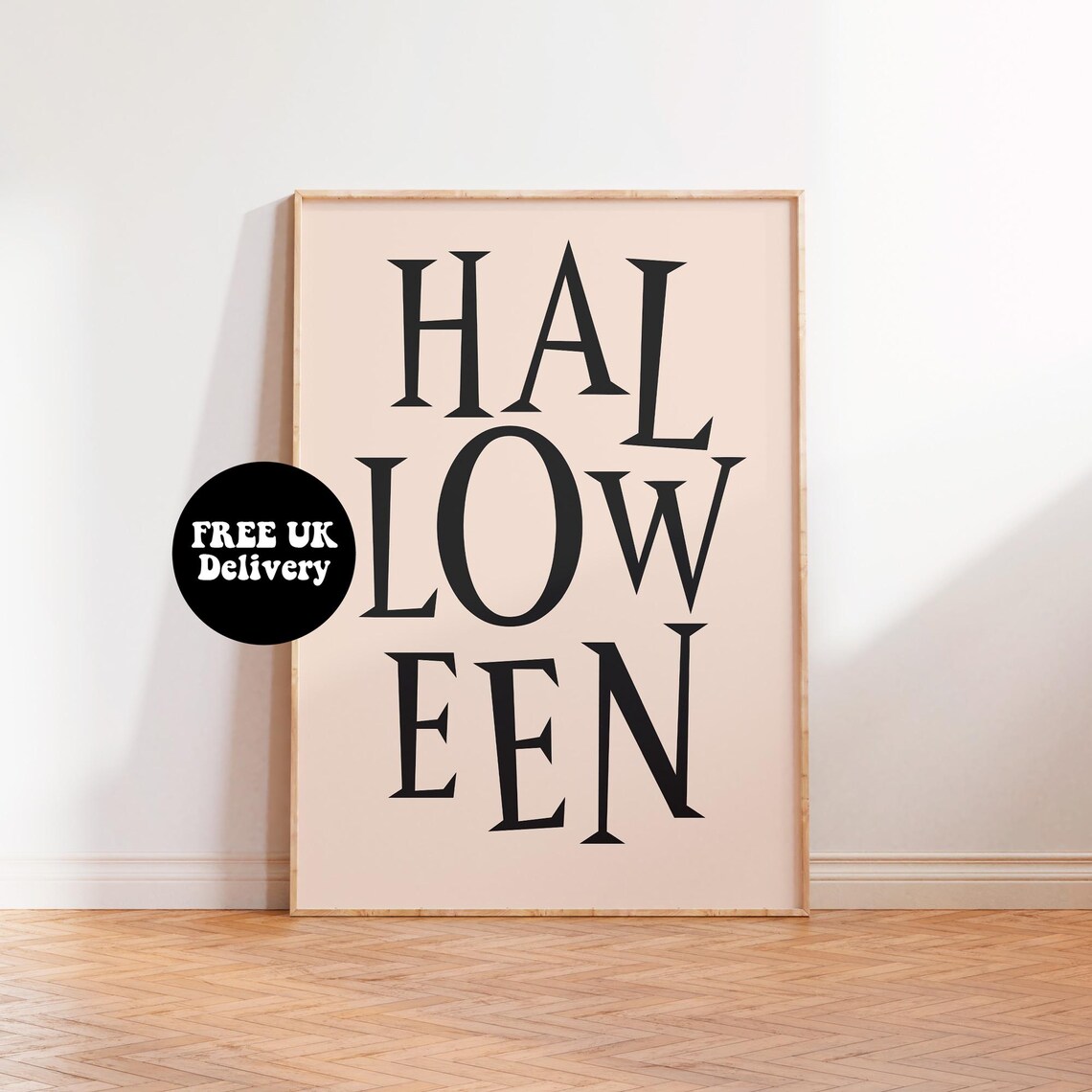 Halloween Serif Lettering Poster In Black On Blush Pink Portrait
