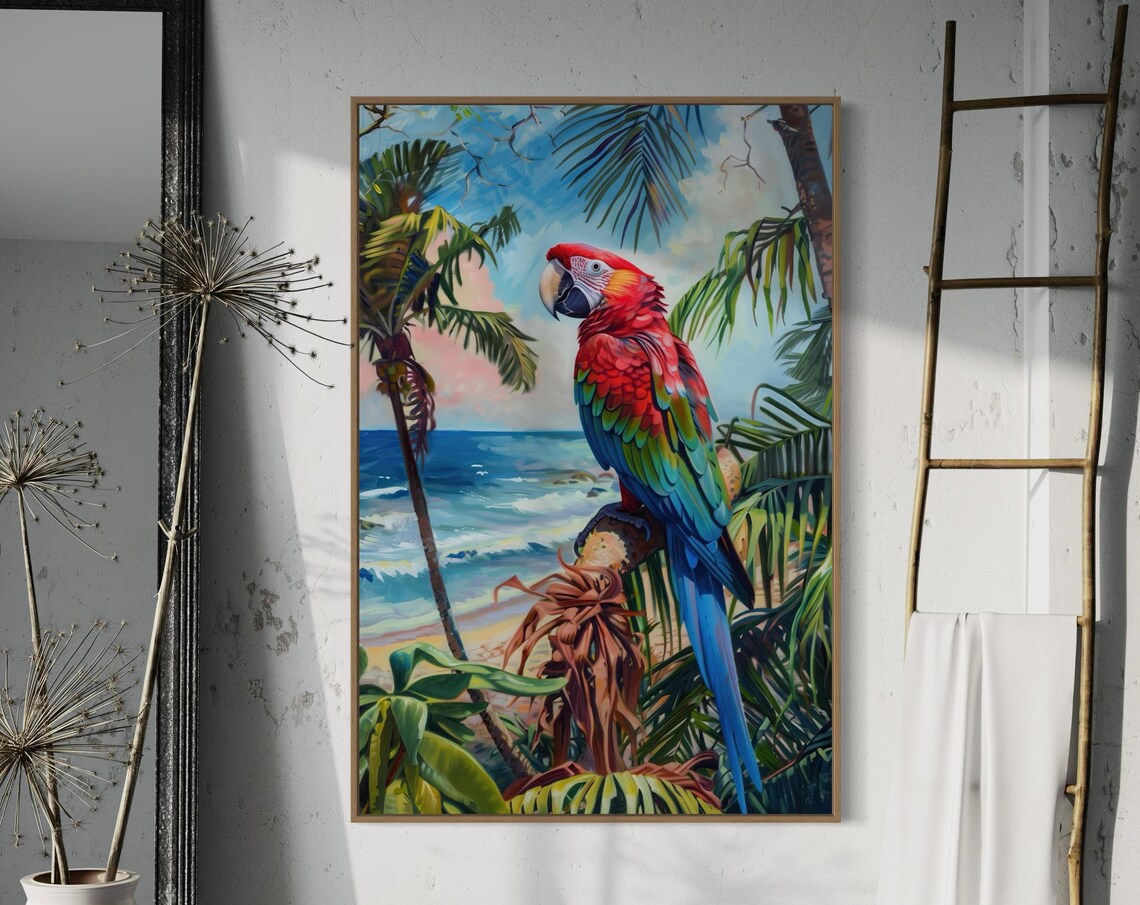 Parrot and Palm Tree Beachy Room Decor Art Print