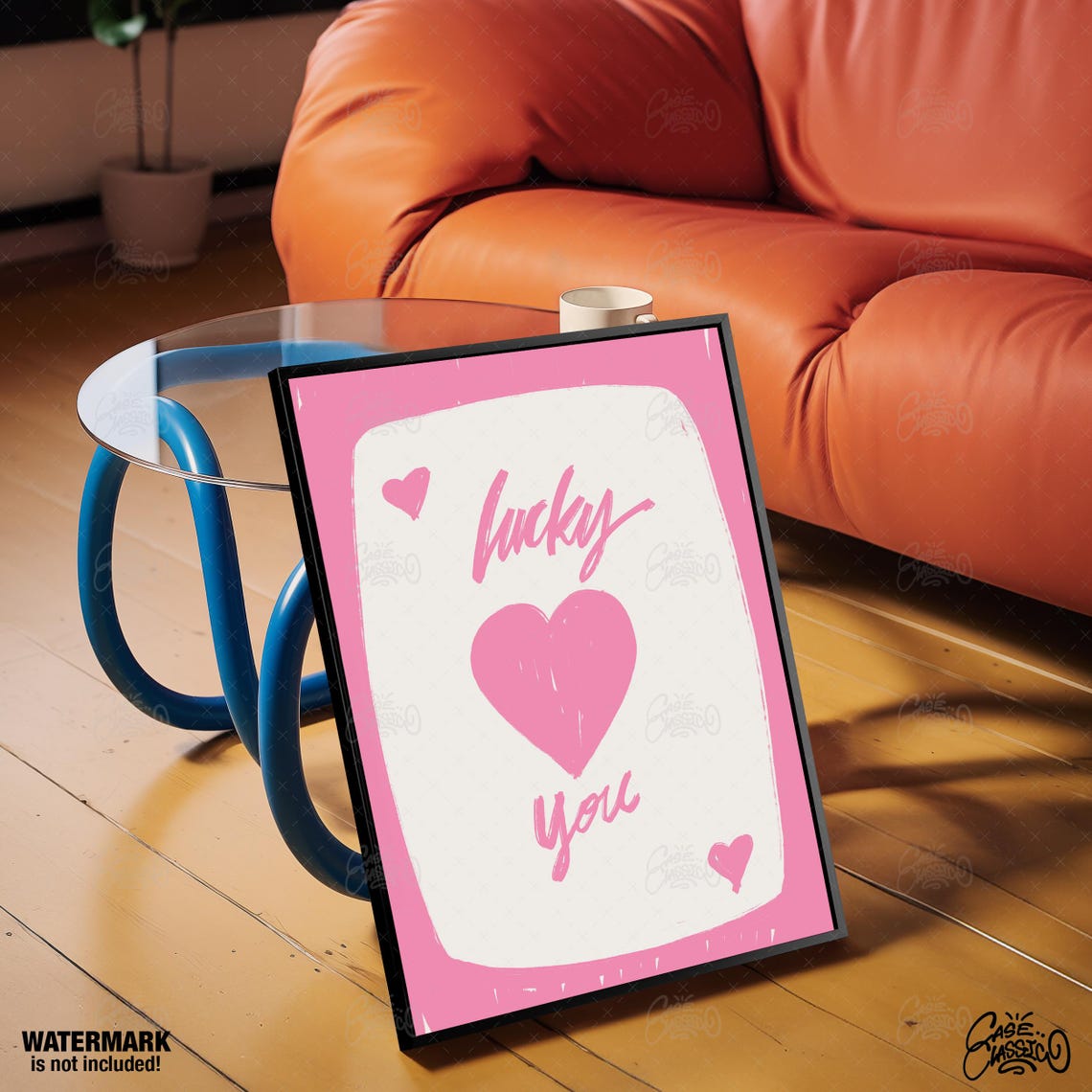 Adorable Lucky You Pink Script With Big Heart Love Quote Poster - Image 3