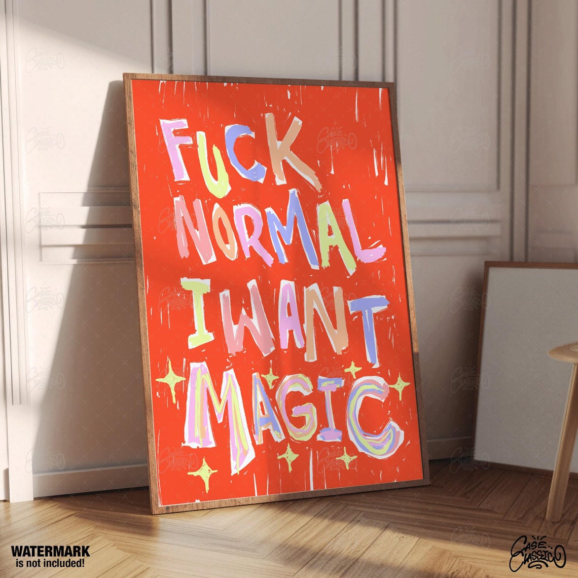 Fuck Normal I Want Magic Poster in Pastel Letters on Bright Orange - Image 4