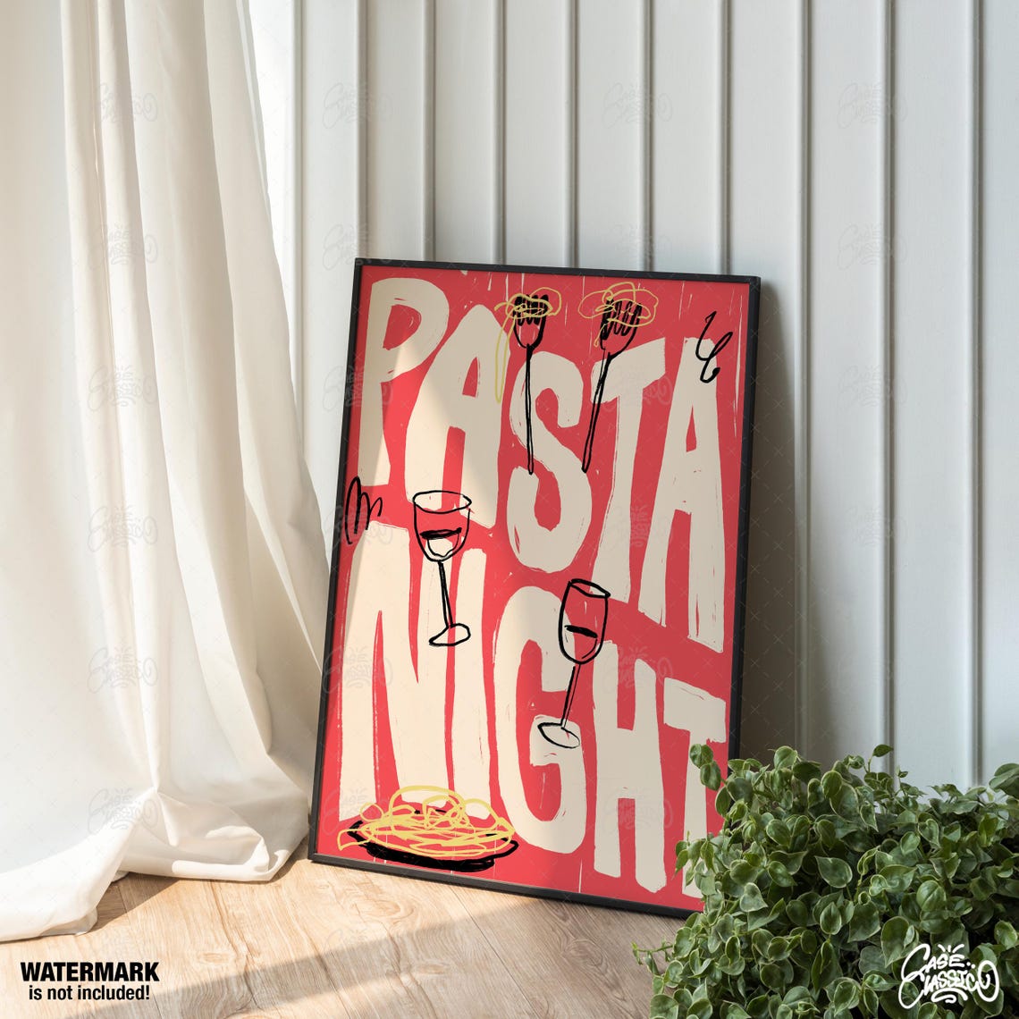 Pasta Night Bold Red Italian Dinner Party Kitchen Quote Poster - Image 3