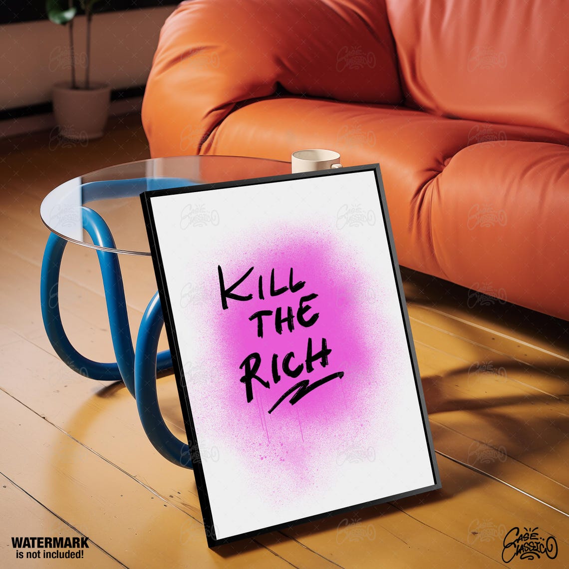 Kill The Rich Pink Spray Paint Protest Graffiti Poster on White - Image 4