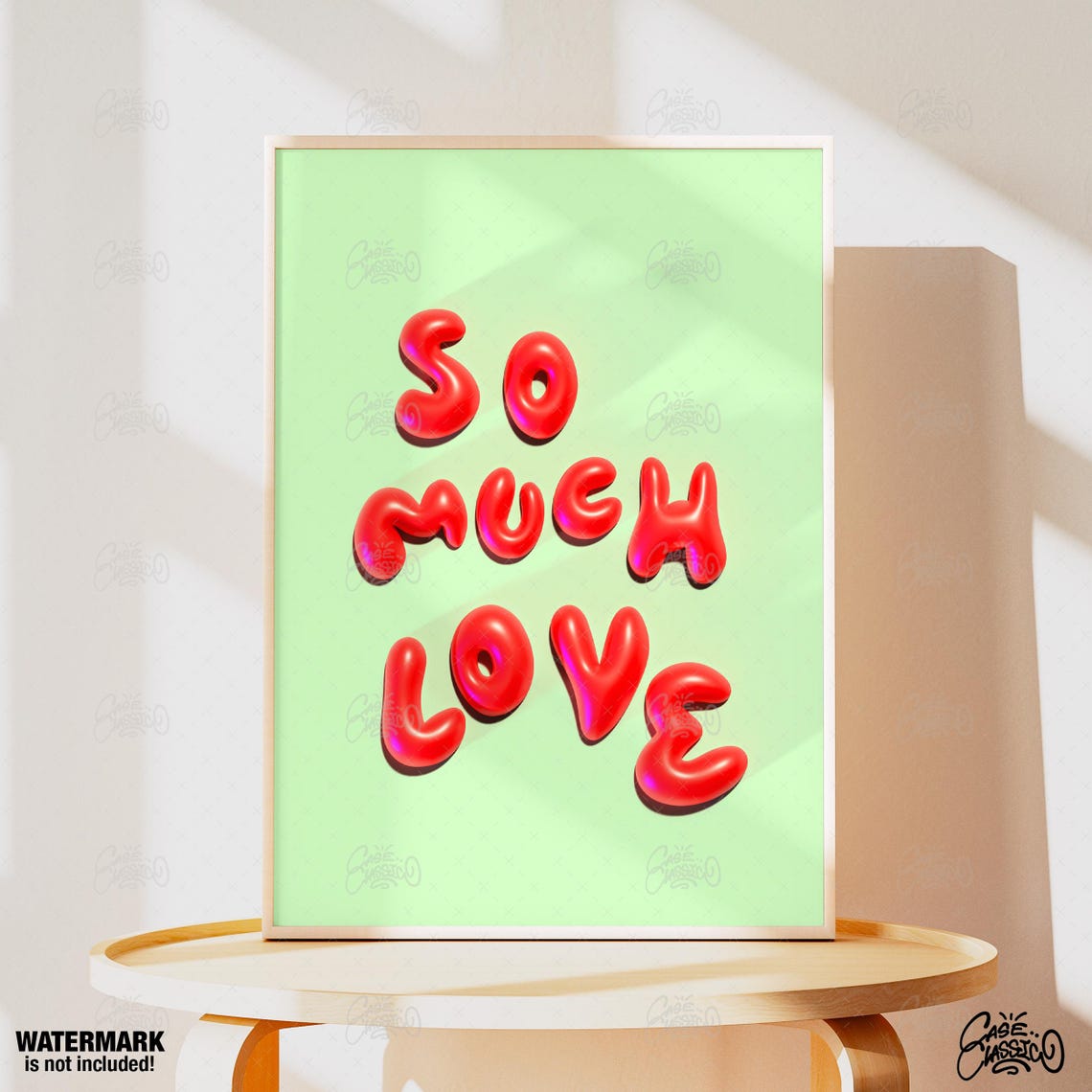 So Much Love Glossy Red 3D Balloon Letters On Mint Green Quote Poster - Image 4
