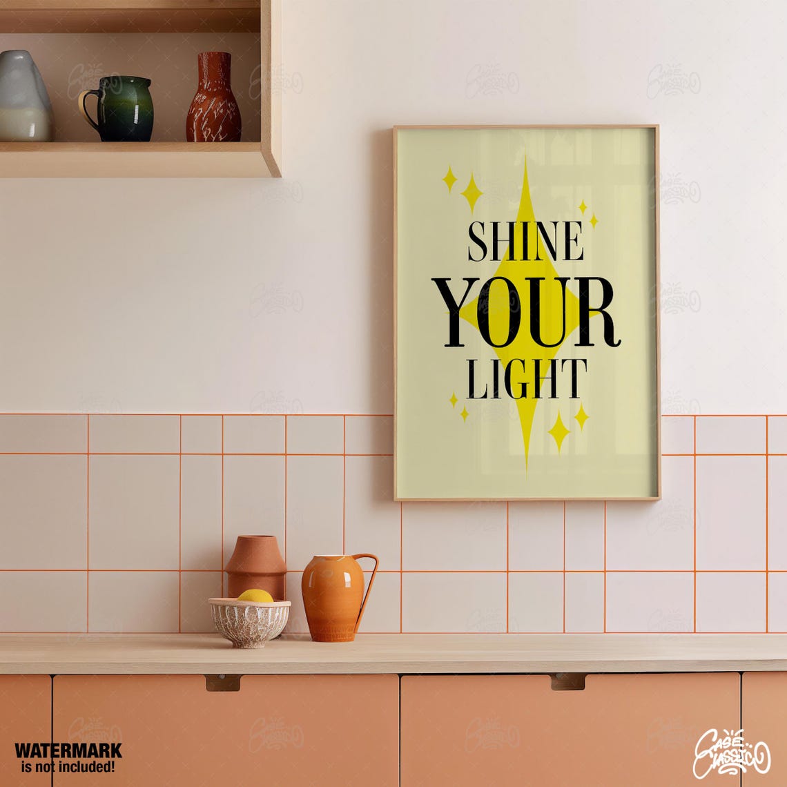 Shine Your Light Classic Serif Starburst Yellow Quote Poster - Image 2