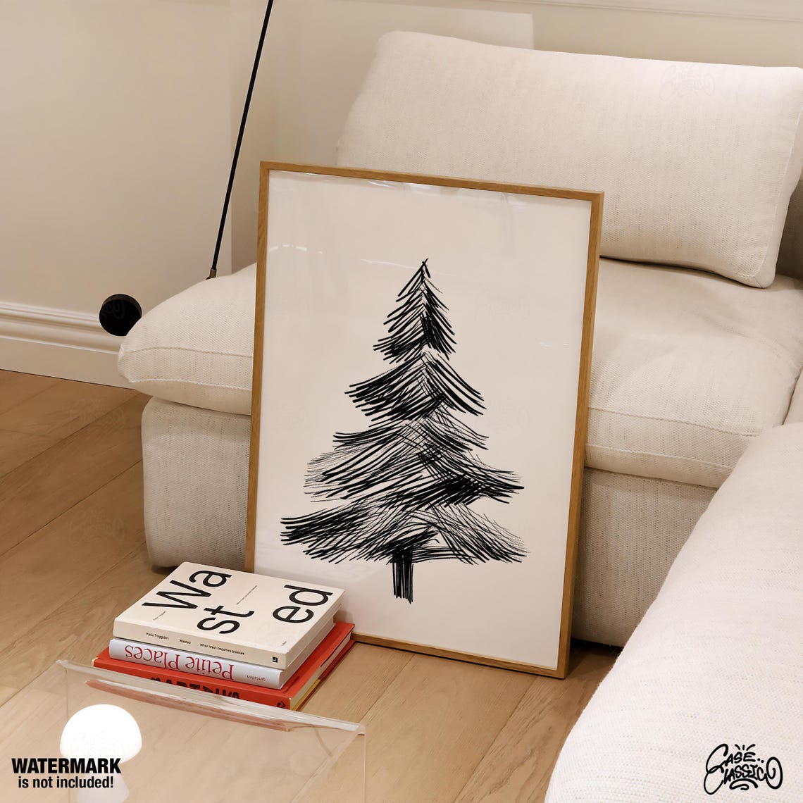 Simple Black Brush Stroke Pine Tree Minimalist Winter Wall Art - Image 4