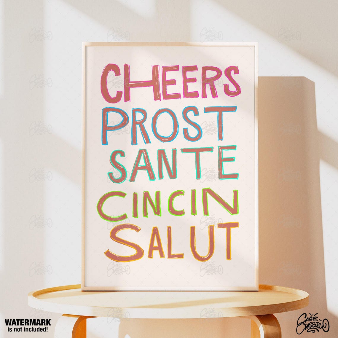 Cheers Prost Sante Cin Cin Salut Multicolor Toast Poster for Bar Carts - Image 4