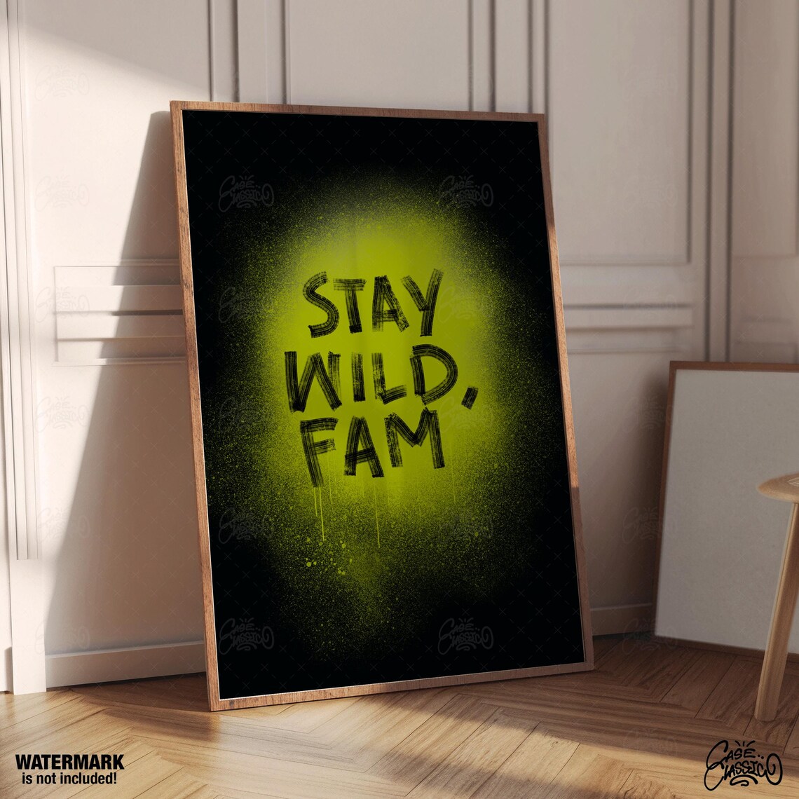 Stay Wild Fam Graffiti Spray Paint Poster in Neon Green on Black Art - Image 3