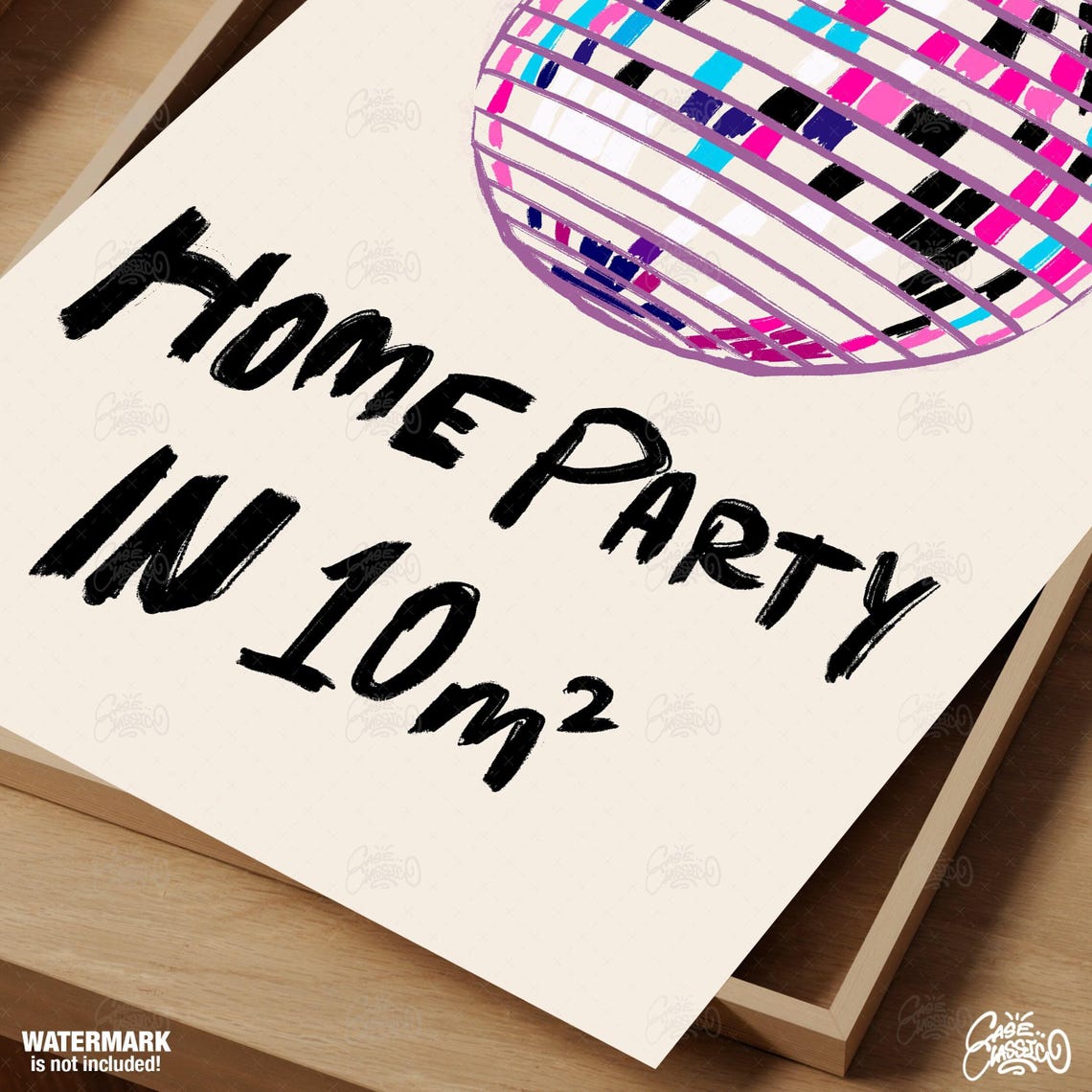 Home Party In 10m2 Disco Ball Hand Drawn Funny Wall Quote Poster - Image 4