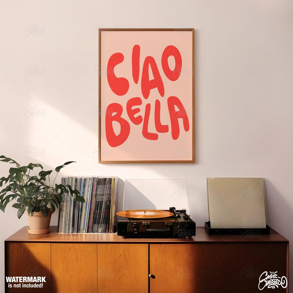 Ciao Bella Chunky Red Hand Lettering Cream Background Trendy Poster - Image 2