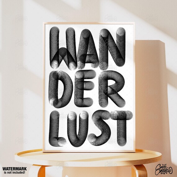 Wanderlust Black 3D Bubble Letter Typography Travel Quote Poster