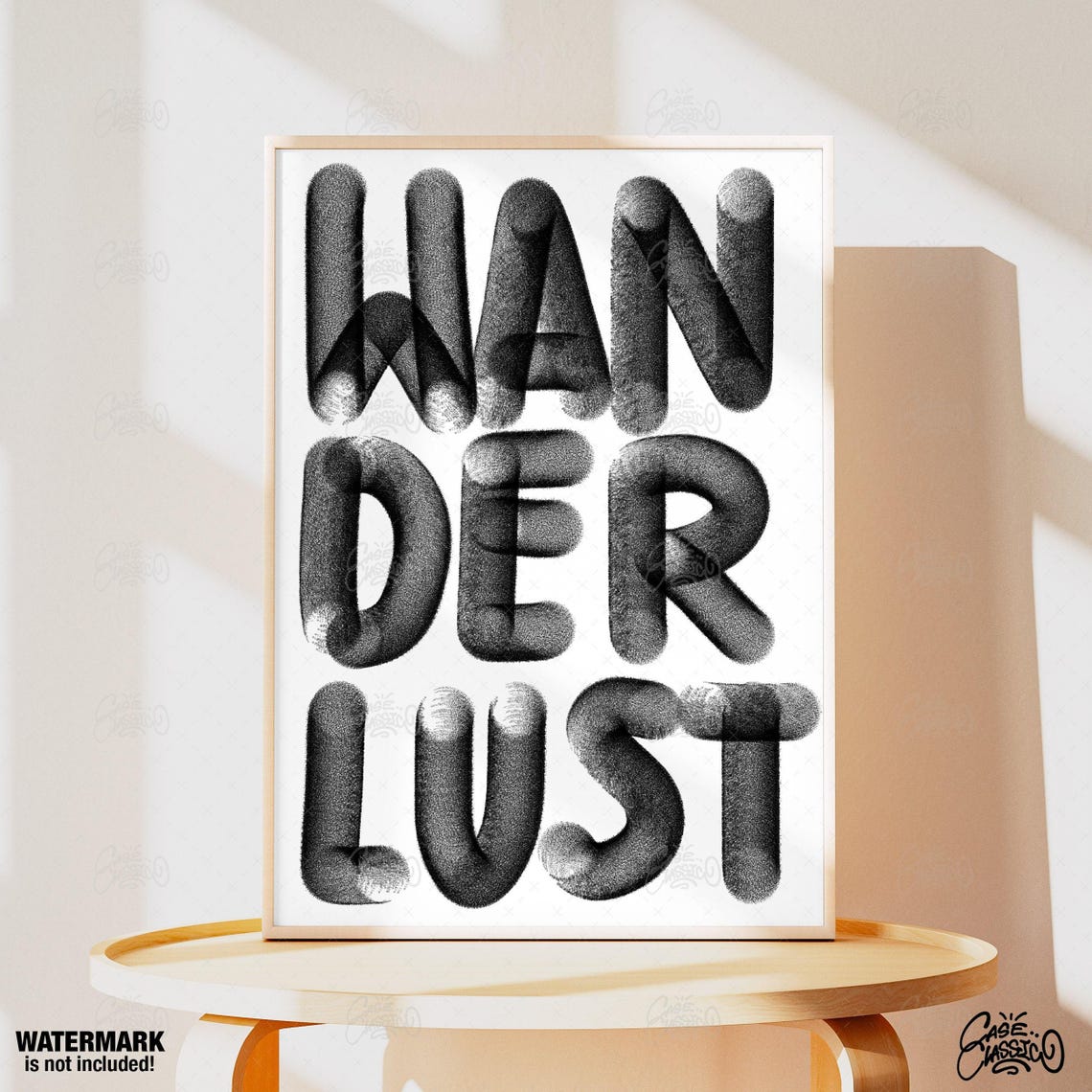 Wanderlust Black 3D Bubble Letter Typography Travel Quote Poster