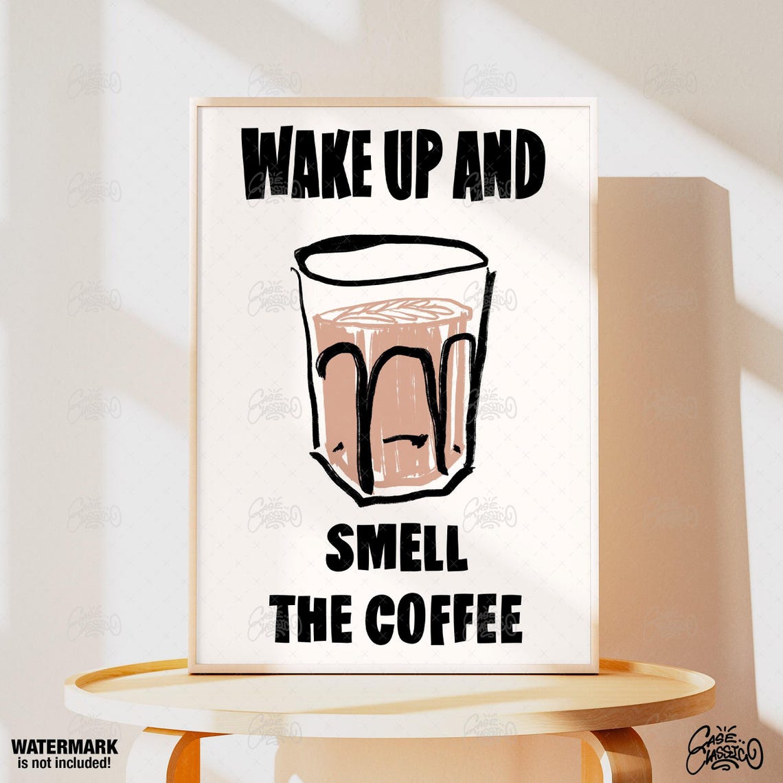 Wake Up And Smell The Coffee Illustrated Latte Cup Kitchen Poster - Image 4