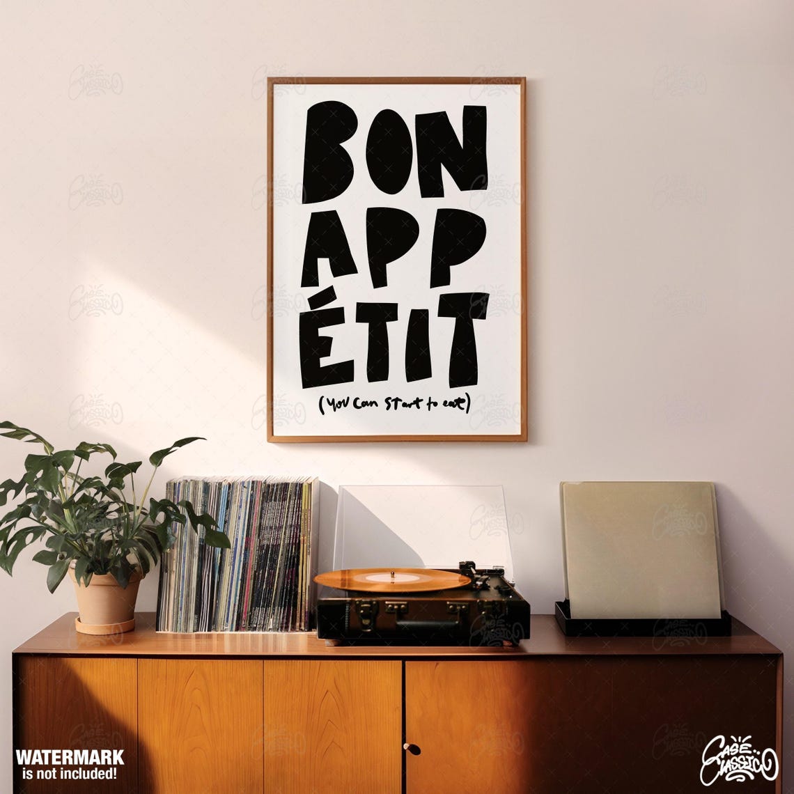 Bon Appetit in Bold Black Lettering Kitchen Quote Typography Poster - Image 3