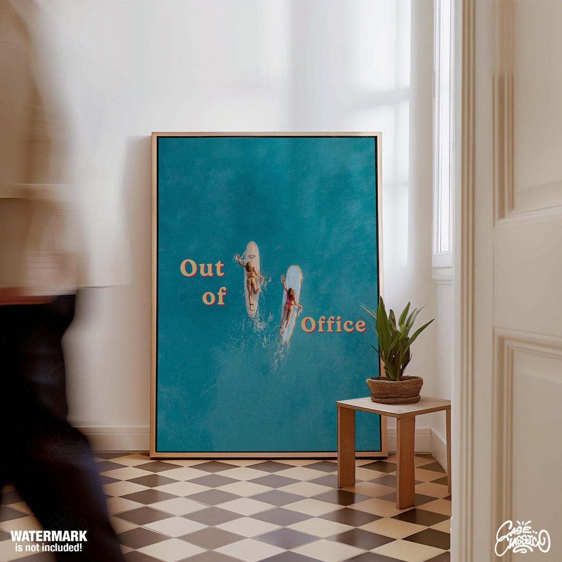Out of Office Aerial Surf Photo Poster Over Bright Teal Ocean - Image 2